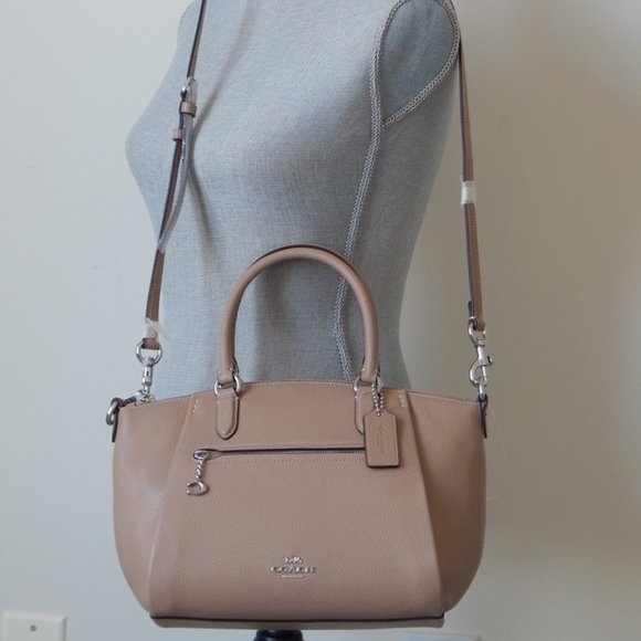 NWT COACH ELISE Pebbled Leather Medium Satchel Top Handle Bag in Light Taupe - Picture 4 of 13